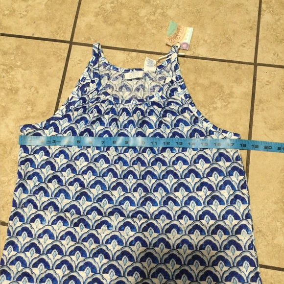 SIGRID OLSEN 100% Linen Blue Patterned Tank Top - Picture 3 of 5